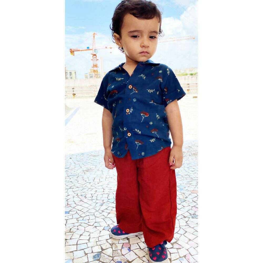 Mhyssa Half Sleeve Blue Shirt With Full Length Red Pant Set For Kids - Distacart
