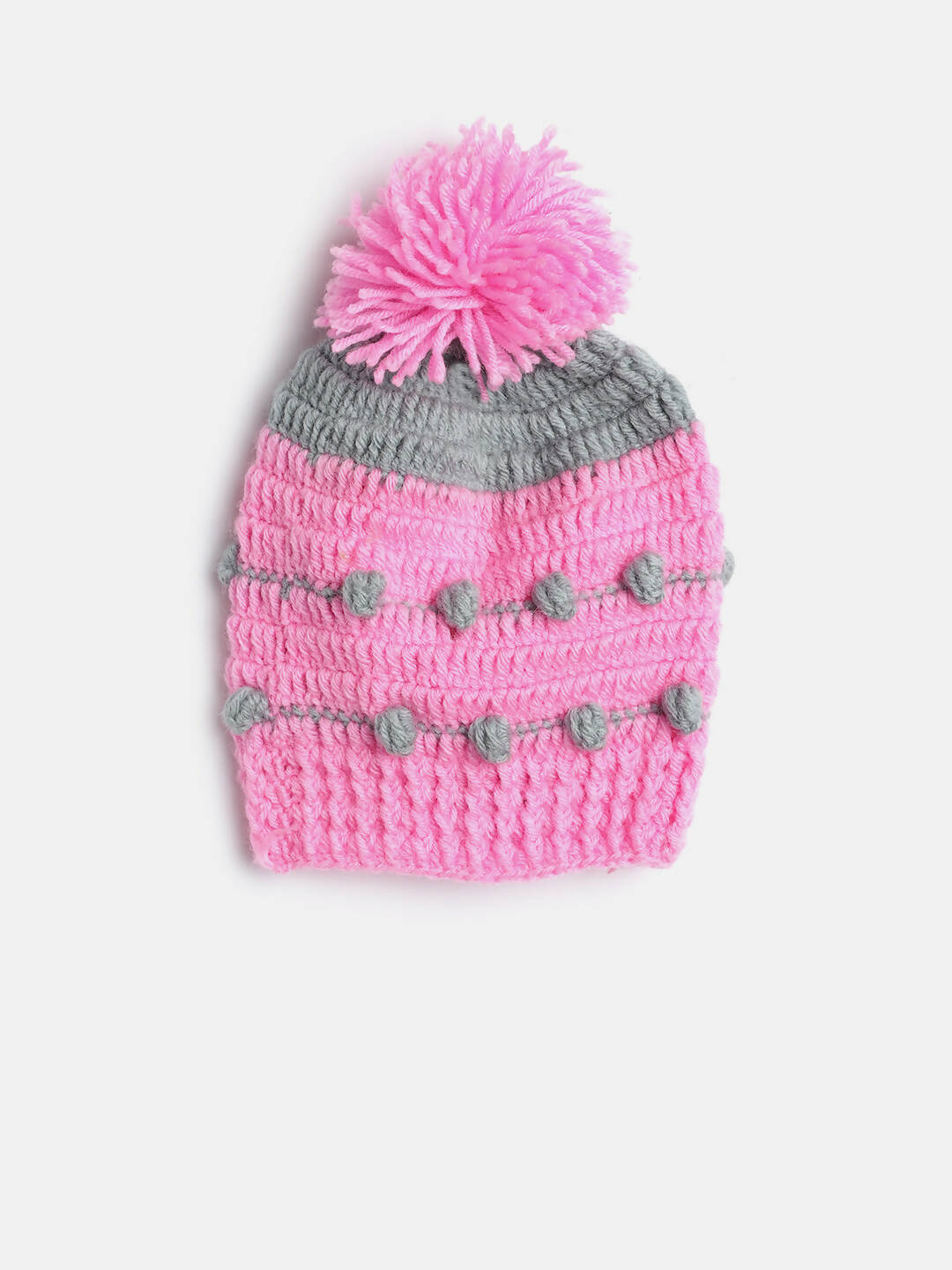 Chutput Kids Woollen Hand Knitted Pom Pom Detail Cap - Pink - Distacart