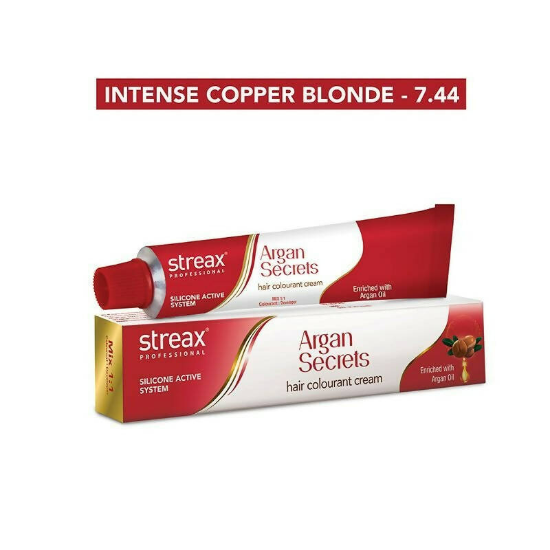 Streax Professional Argan Secrets Hair Colourant Cream - Intense Copper Blonde 7.44 - Distacart