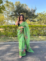 Thumbnail for Vastrasky Green Organza Saree - Distacart
