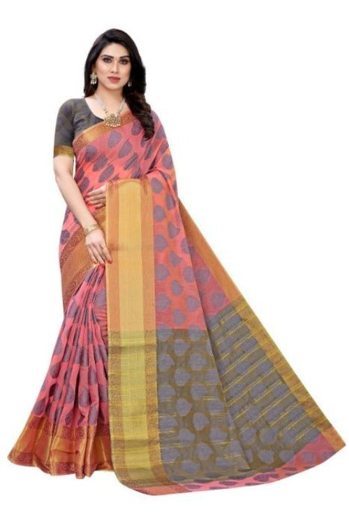 Vamika Pink Jari Work Cotton Silk Saree (RIDHIMA PINK)