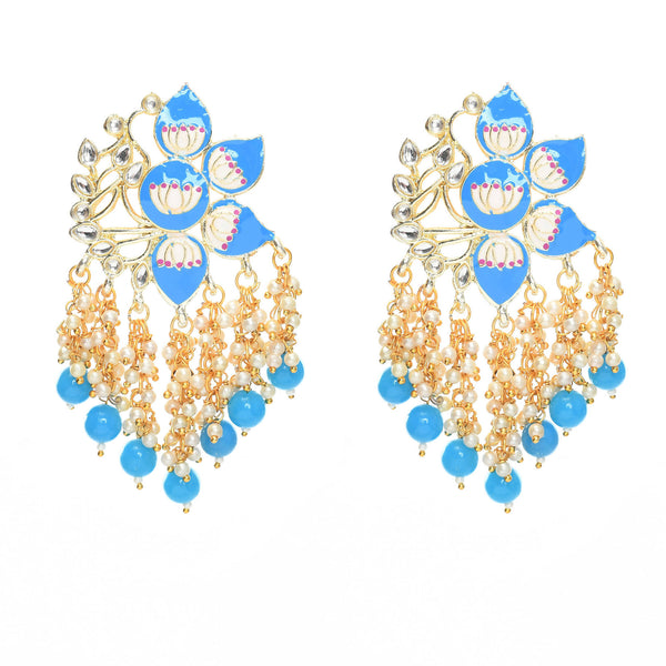 Mominos Fashion Johar Kamal Gold-Plated Kundan Sky Blue Meenakari Earrings - Distacart