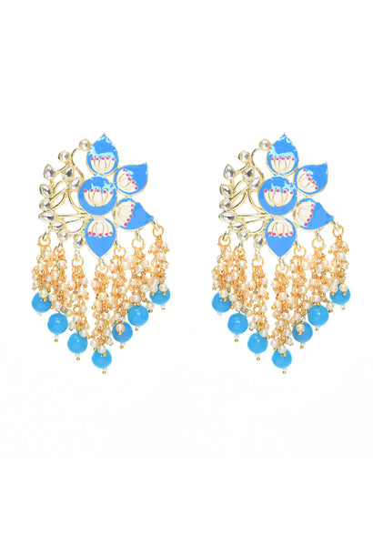 Mominos Fashion Johar Kamal Gold-Plated Kundan Sky Blue Meenakari Earrings - Distacart