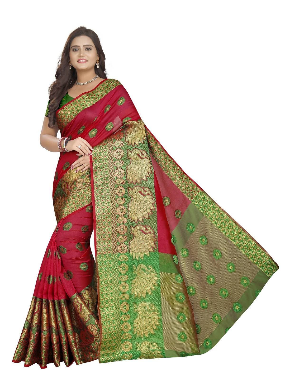 Vamika Banarasi Cotton Silk Red Weaving Saree
