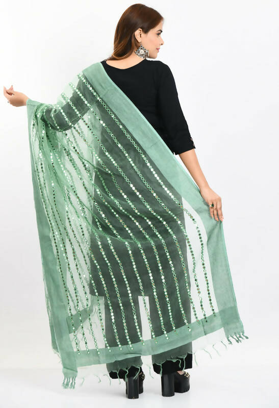 Mominos Fashion Moeza Women's Orgenza Mirror Stripe Thread Work Pista Green Dupatta - Distacart