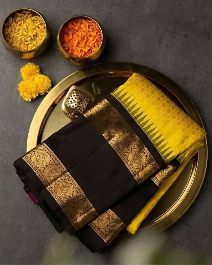 DEIANA'S Beautiful Golden Jari with New Design Soft Lichi Silk Saree - Yellow - Distacart