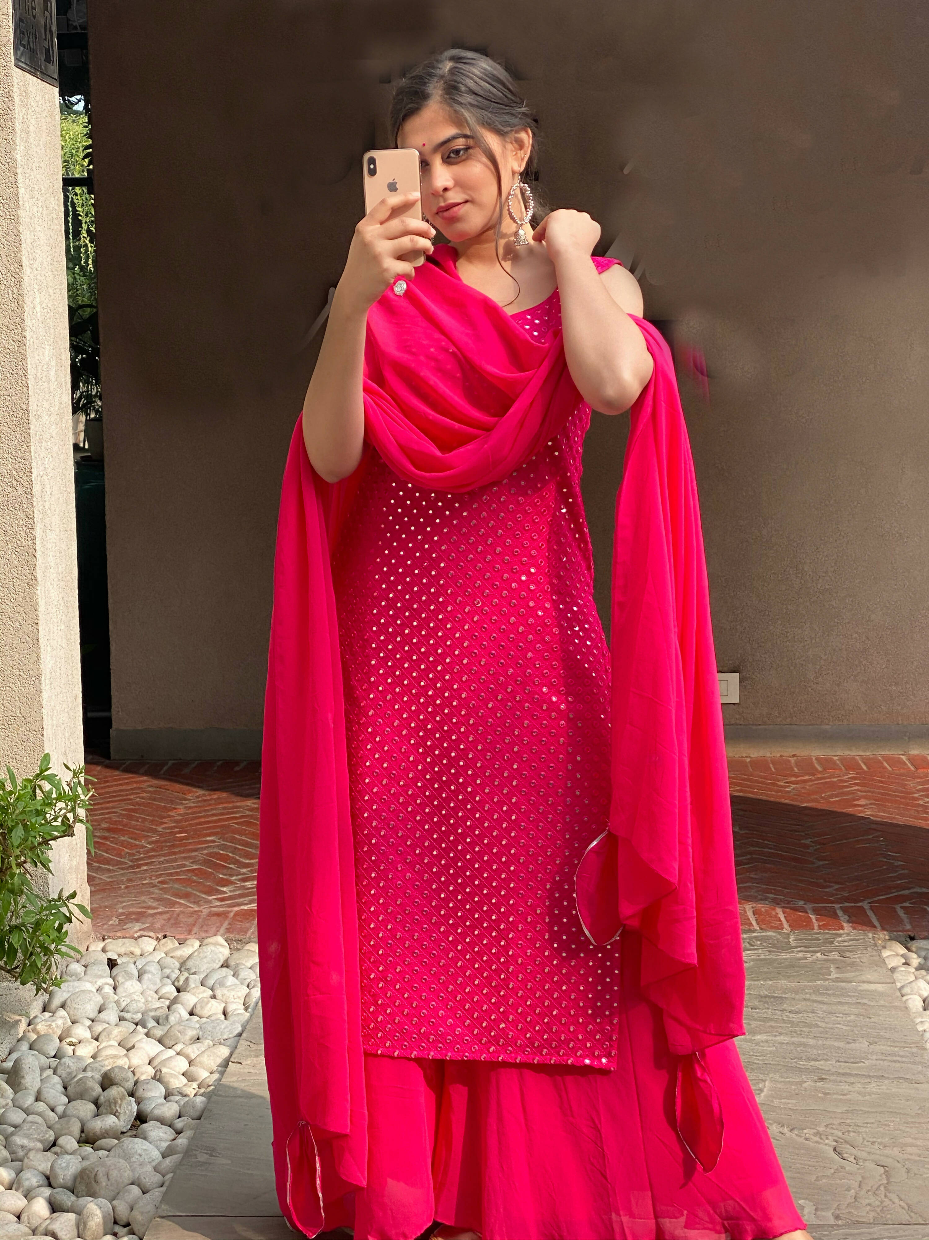 Partywear Designer Pink Georgette Palazzo Suit - Anbazaar - Distacart