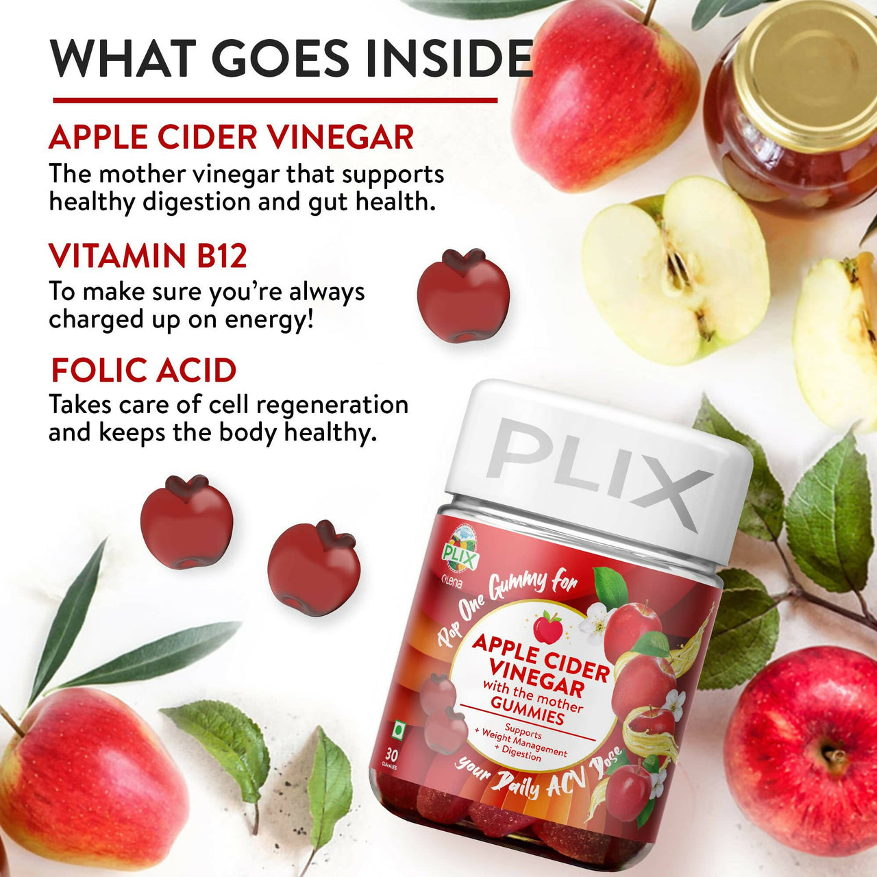 PLIX The Plant Fix Apple Cider Vinegar Gummies for Skin & Hair - Distacart