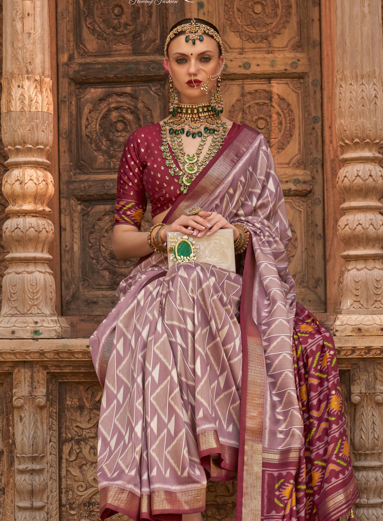 Lavender Silk Geometric Printed Saree With Unstitched Blouse Piece - Aanchal - Distacart
