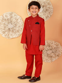 Thumbnail for Lil Drama Boys Kurta Pyjama With Jacket Set - Red - Distacart