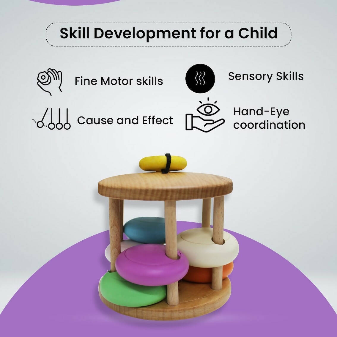 Matoyi Colorful Wooden Bell Rattle For Babies - Distacart