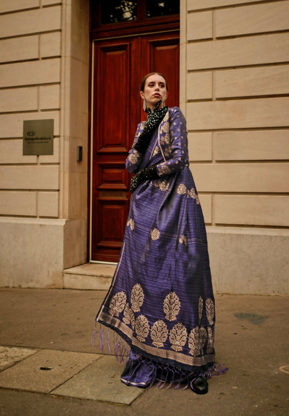 Navy Blue Weavead Thread & Zari Work, Handloom Weaving Banarasi Satin Silk Saree - Rajtex Kronicle Silk - Distacart