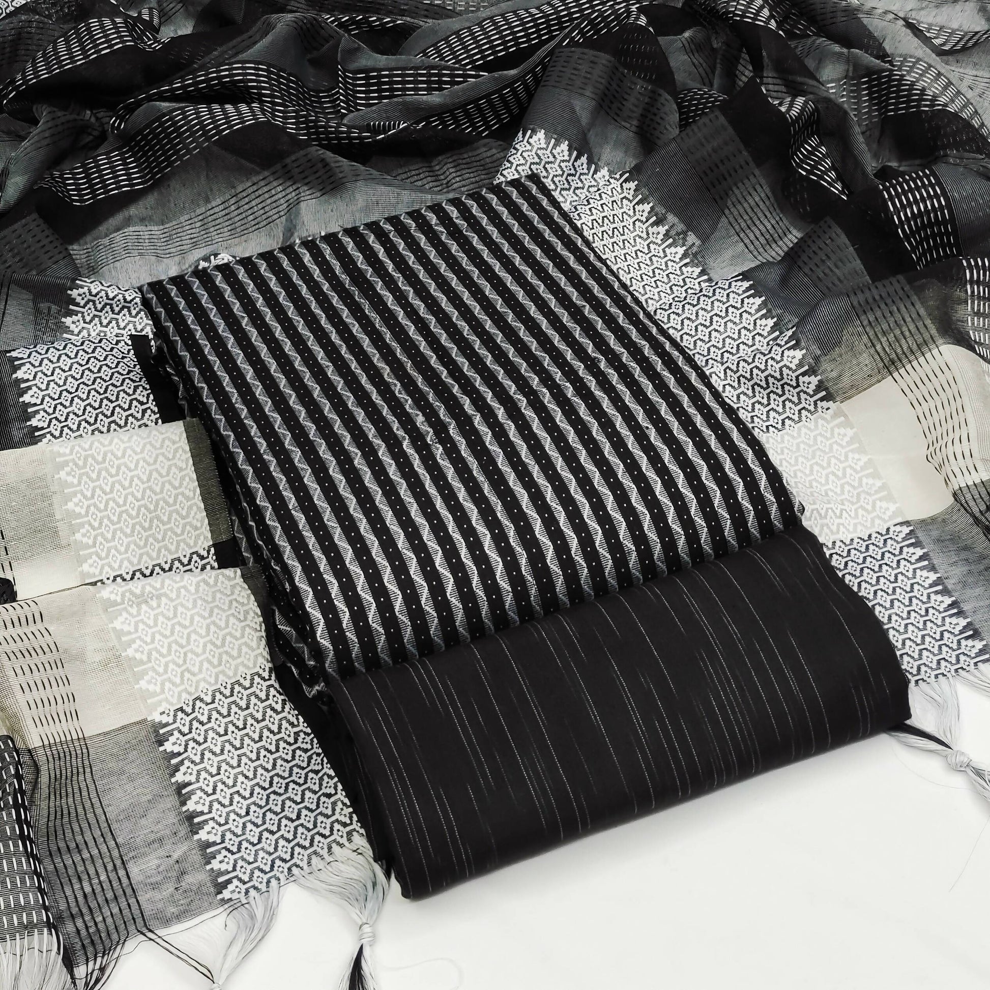 Black Cotton Jacquard Woven Unstitched Dress Material - Amara - Distacart