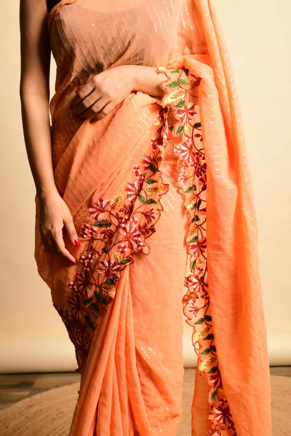 Vastrasky Orange Georgette Designer Saree - Distacart