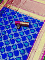 Thumbnail for DEIANA'S Beautiful Golden Jari with New Design Soft Lichi Silk Saree - Royal Blue - Distacart