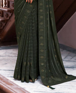 Thumbnail for Green Georgette Swaroski Work Saree With Unstitched Blouse Piece - Juhi - Distacart