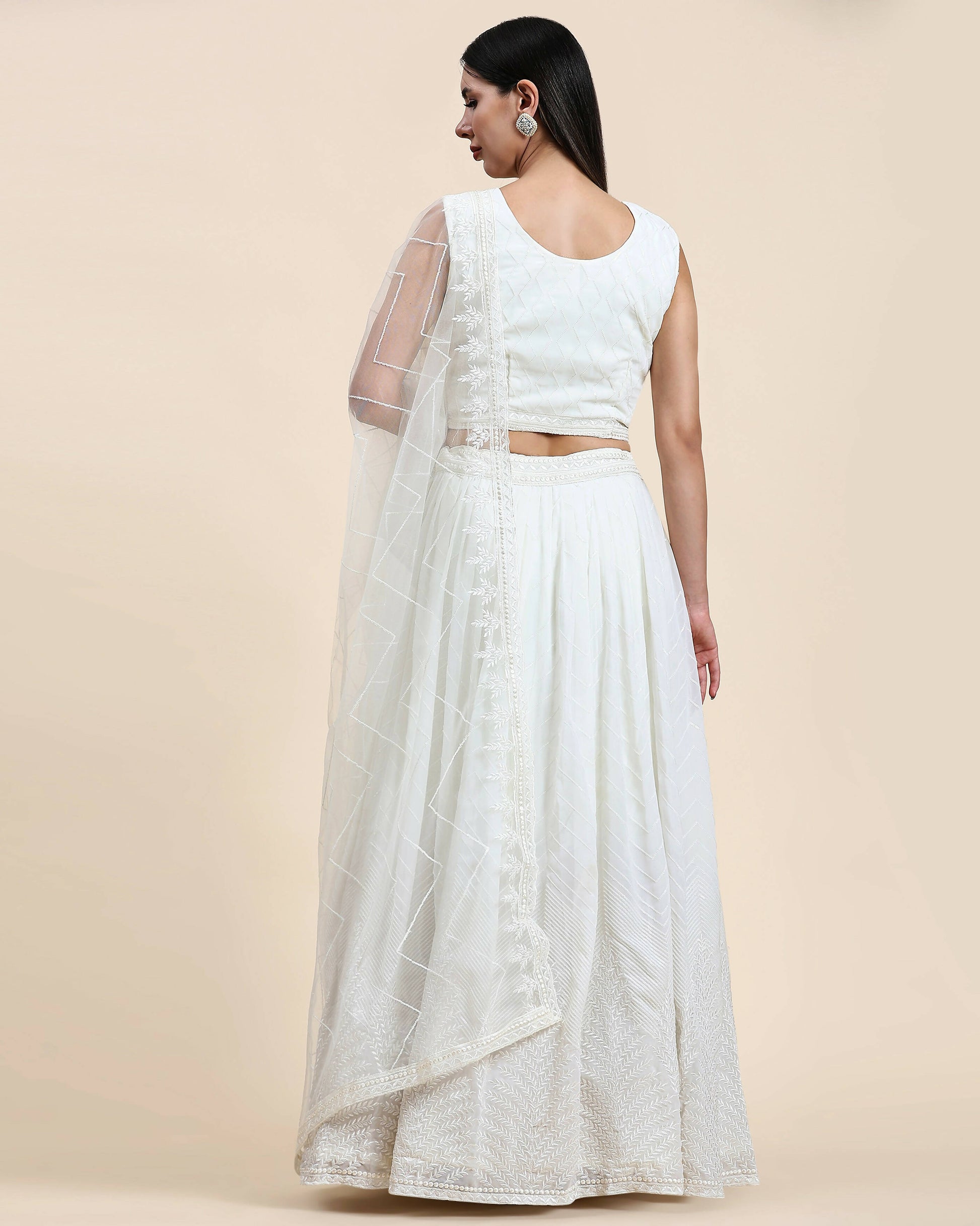 White Pure Viscose Georgette Sequence Embroidery work Lehenga Choli with Dupatta - Aakriti - Distacart