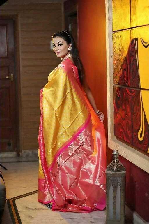 DEIANA'S Beautiful Golden Jari with New Design Soft Lichi Silk Saree - Yellow - Distacart