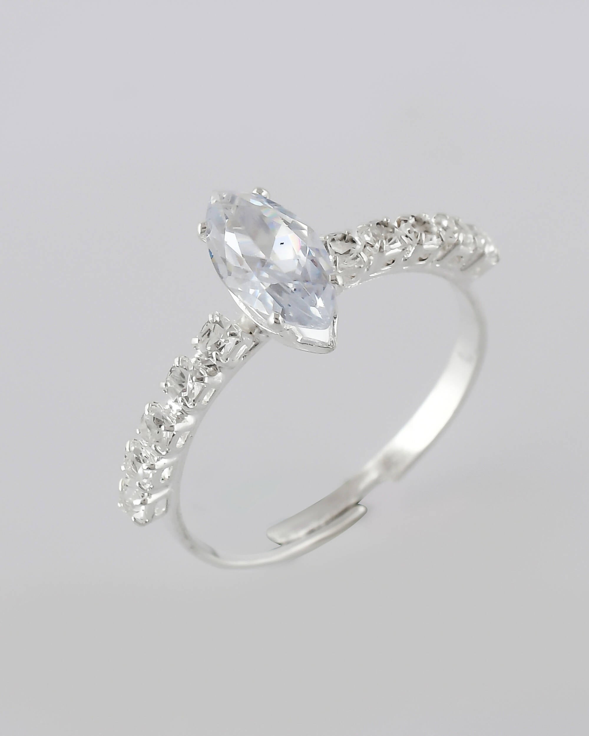 VOJ white CZ-detail Stainless Steel Cubic Zirconia Silver Plated Adjustable Finger Ring - Distacart