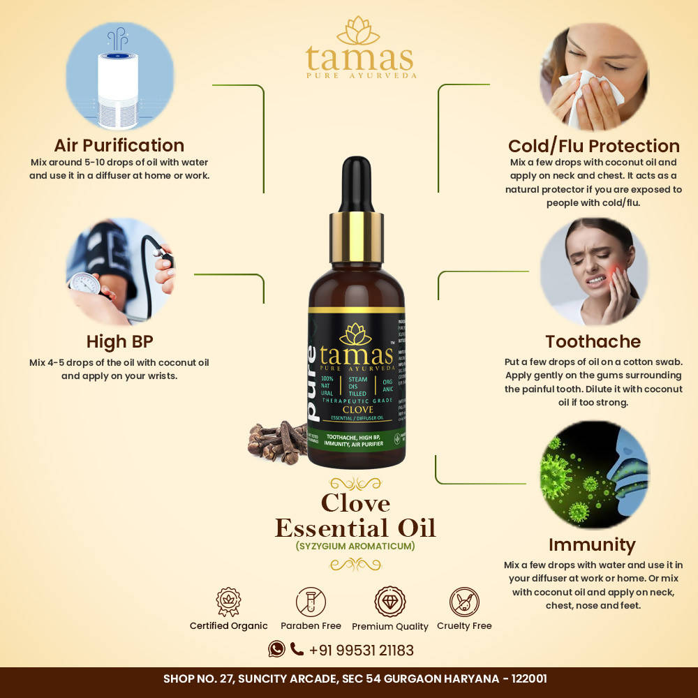 Tamas Pure Ayurveda 100% Organic Clove Essential Oil-USDA Certified Organic - Distacart