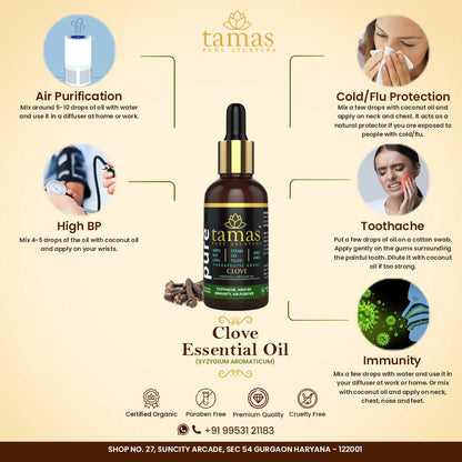 Tamas Pure Ayurveda 100% Organic Clove Essential Oil-USDA Certified Organic - Distacart