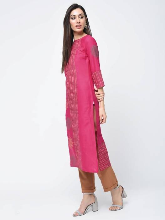 Aniyah Cotton Block Printed Straight Kurta Magenta Color (AN-127K)