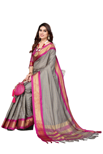 Vamika Weaving Beautiful Grey Cotton Silk Saree - Distacart
