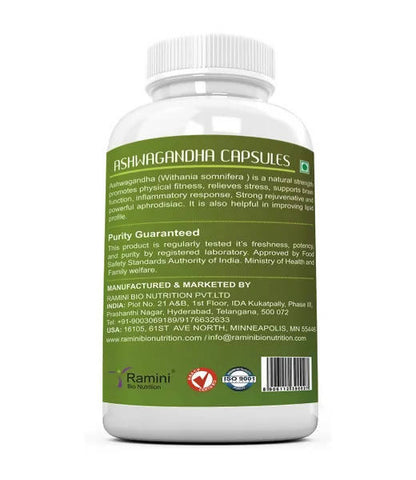 Ramini Bio Nutrition Ashwagandha 500mg Veg Capsules - Distacart