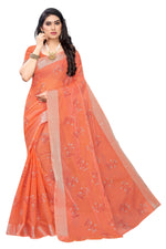 Thumbnail for Vamika Orange Chanderi Designer Saree