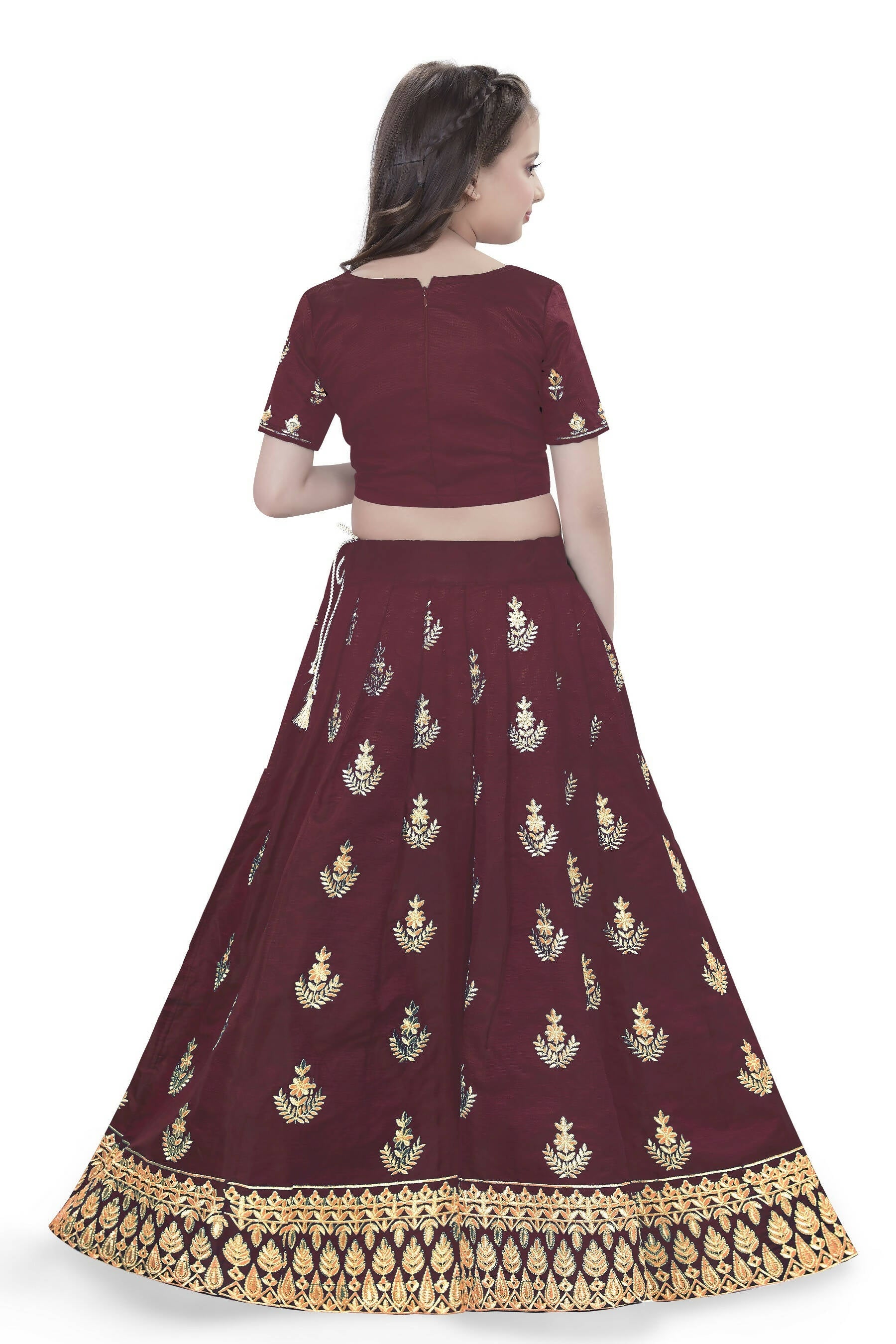 Dwiden Maroon Kamal Tafetta Sattin Semi-Stitched Girl's Lehenga Choli - Distacart