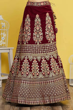 Thumbnail for Maroon Velvet Semi-Stitched Wedding Bridal Lehenga - Nimaya - Distacart