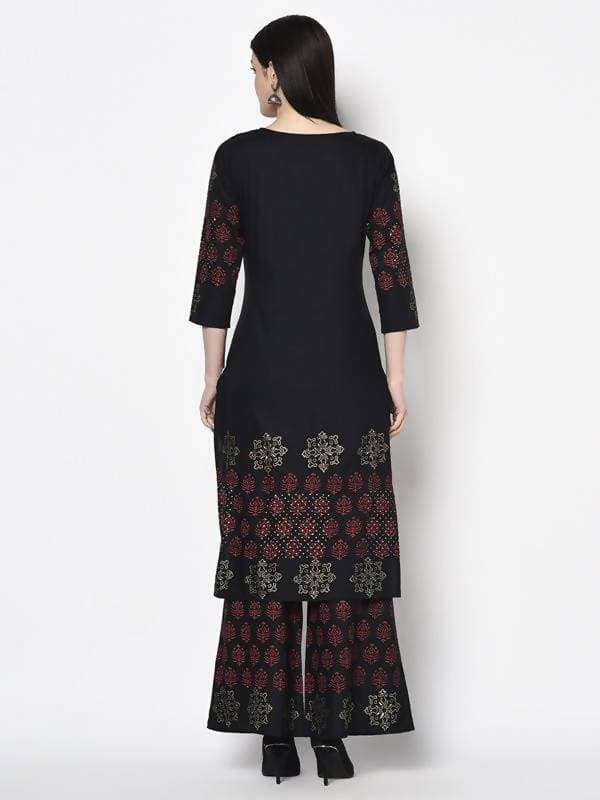 Aniyah Rayon Black Color Block Print Straight Kurta (AN-190K)