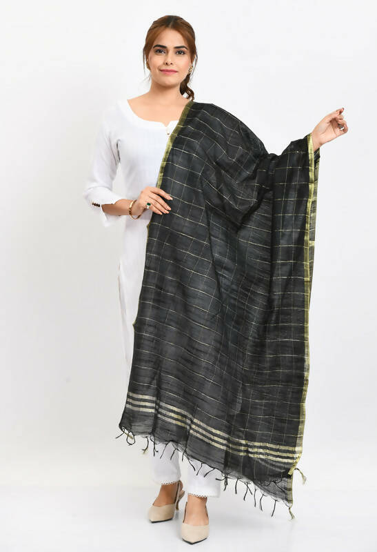 Mominos Fashion Moeza Women's Cotton Zari Box Black Dupatta - Distacart