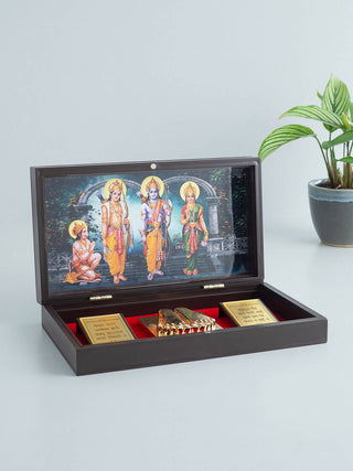 Golden Peacock 24 Ct Gold-Plated & Brown Ram Darbaar Pooja Box - Distacart