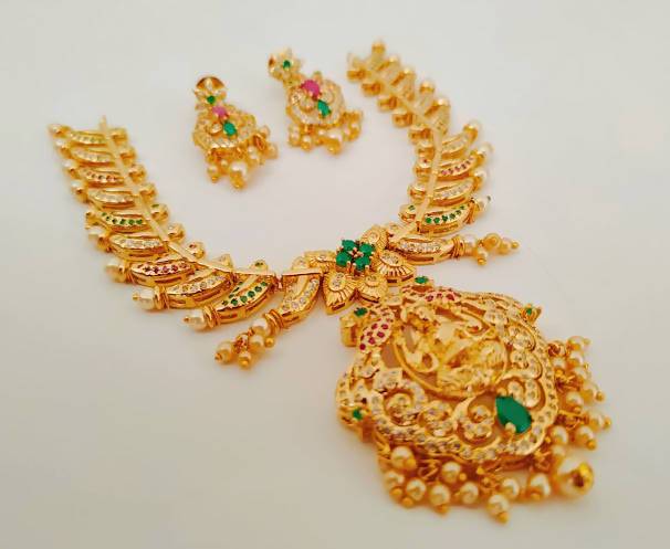 Traditional AD Emeralds Temple Bridal Necklace set