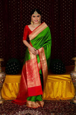 Thumbnail for DEIANA'S Beautiful Golden Jari with New Design Soft Lichi Silk Saree - Green - Distacart
