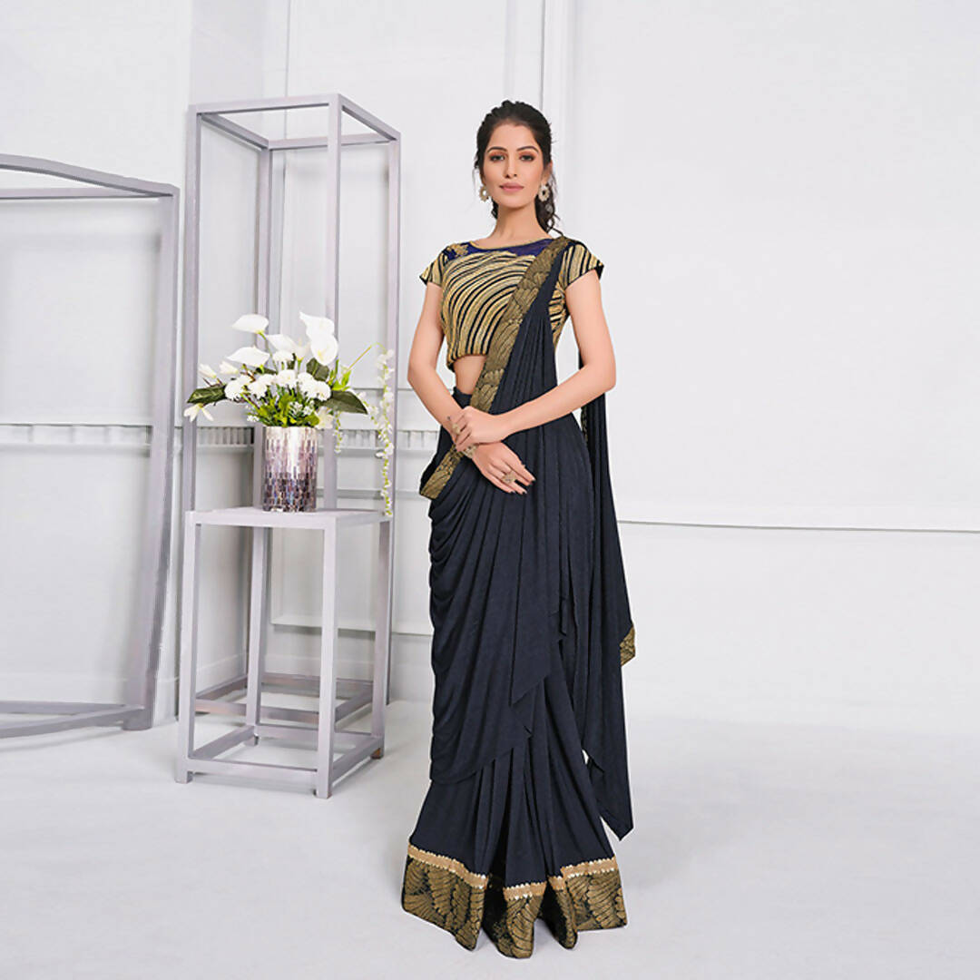 Navy Blue Lycra Cord And Sequins Embriodery Saree - Mohmanthan Izzara - Distacart