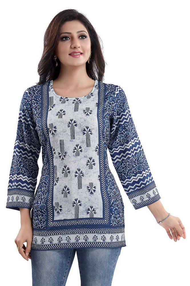 Snehal Creations Stylista Indigo Blue Summer Cool Printed Tunic Top