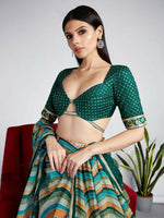Thumbnail for House of Panchhi Green Organza Siroski Stone Work Leheriya Print Lehenga Choli & Dupatta - Distacart