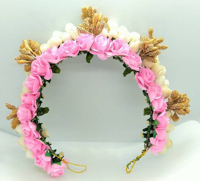 Baby Pink Rose & Gold Gajra