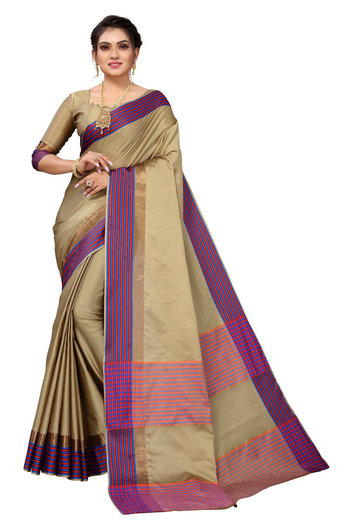 Vamika Ethnic Fire Brown Cotton Silk Saree - Distacart