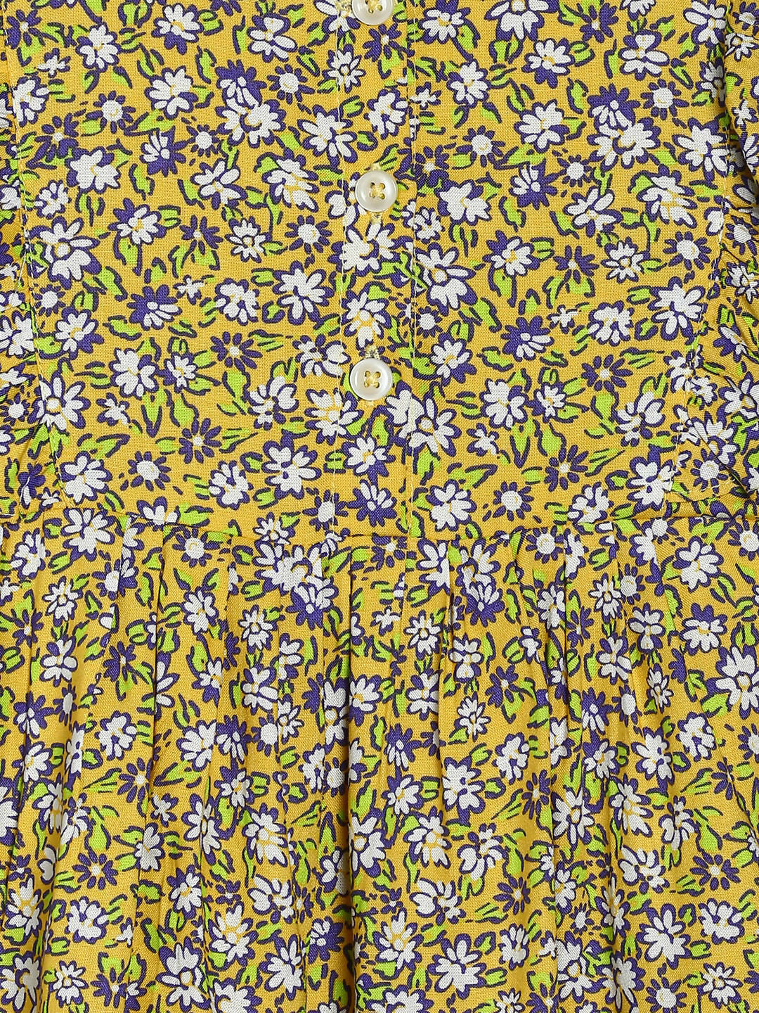 Manet Girls Cotton Frill Sleeve Frock Flower Print - Mustard Yellow - Distacart