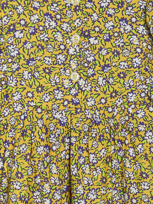 Manet Girls Cotton Frill Sleeve Frock Flower Print - Mustard Yellow - Distacart