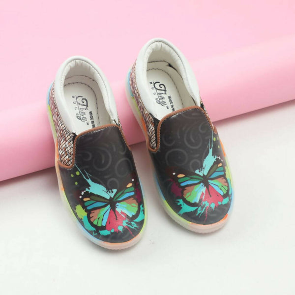 Tiny Bugs Unisex Butterfly Printed Slip Ons Sneakers - Black - Distacart