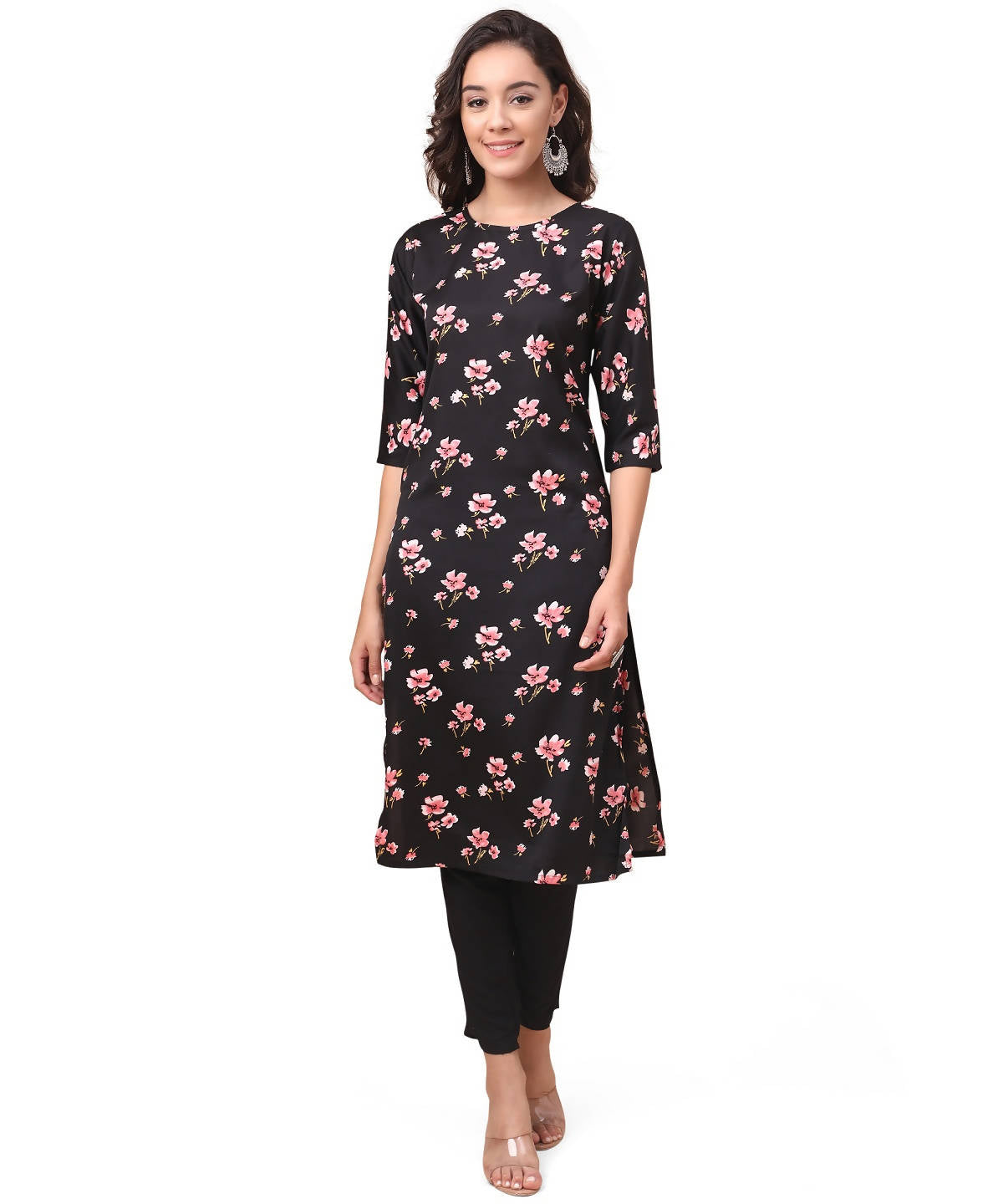 Vamika Black French Crepe Printed Party Wear/Casual Wear Kurti - Distacart