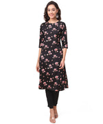 Thumbnail for Vamika Black French Crepe Printed Party Wear/Casual Wear Kurti - Distacart