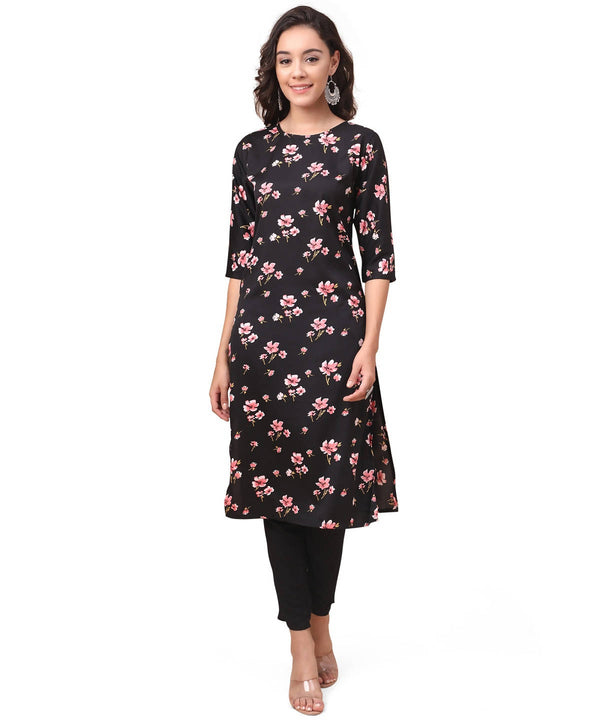 Vamika Black French Crepe Printed Party Wear/Casual Wear Kurti - Distacart
