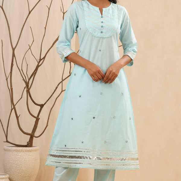 Juniper Women Skyblue Cambric Gotta Work Straight Kurta Sets - Distacart