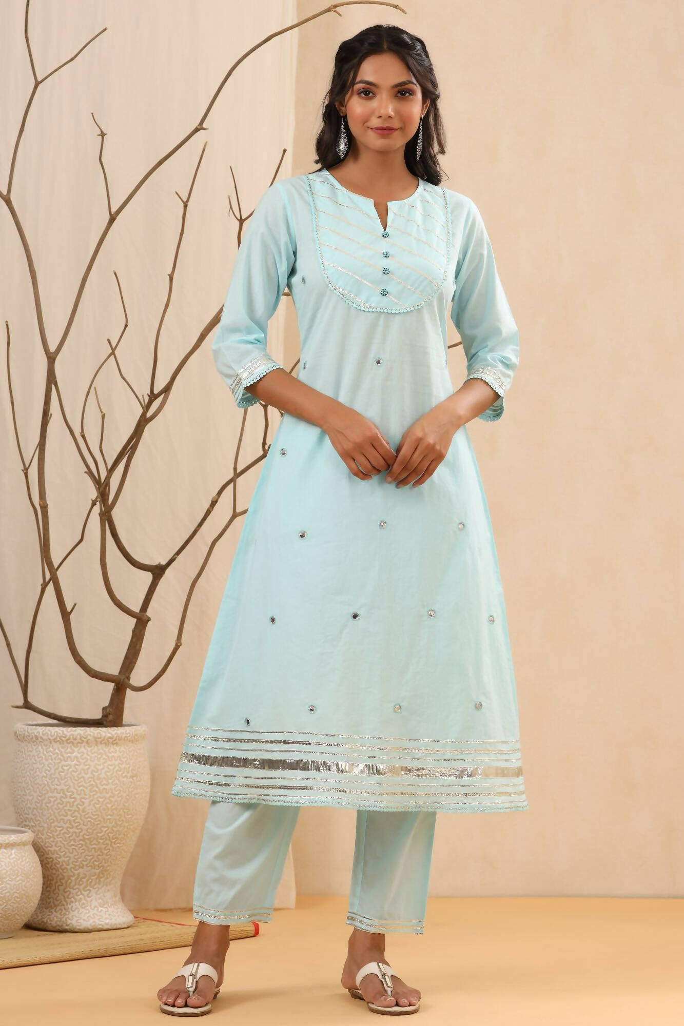 Juniper Women Skyblue Cambric Gotta Work Straight Kurta Sets - Distacart