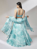 Thumbnail for House of Panchhi Turquoise Blue Organza Floral Printed Lehenga choli & Dupatta - Distacart
